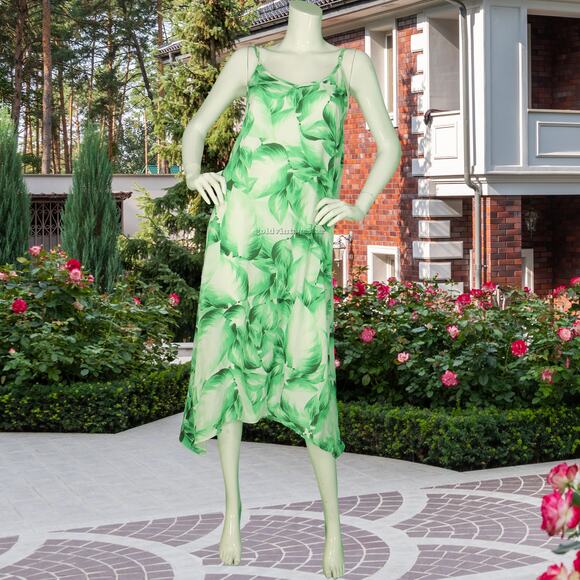 Show Me Your MuMu Green Tropical Boho Palm Tree Print Spaghetti Strap Maxi Dress - Picture 2 of 9